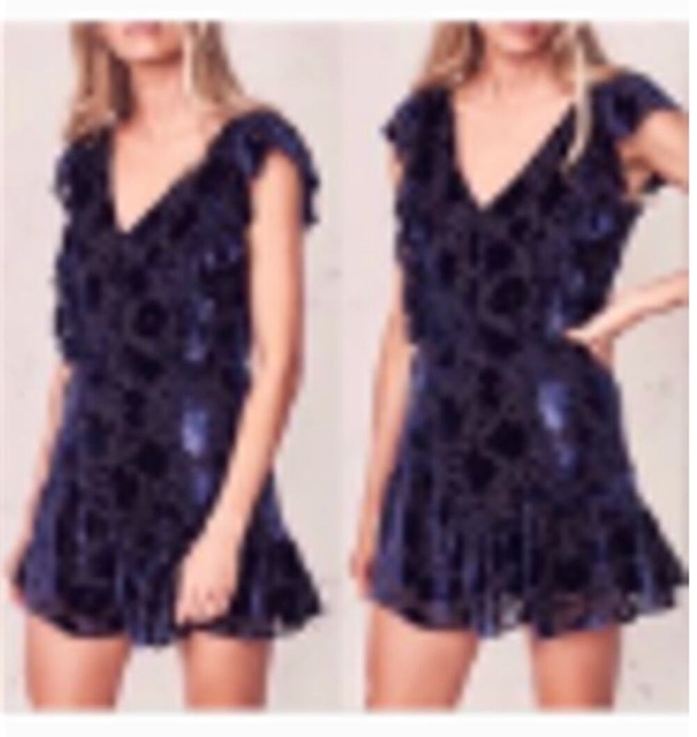 Loveshackfancy Alanis V-Neck Velvet Burnout Mini Dress sze 10